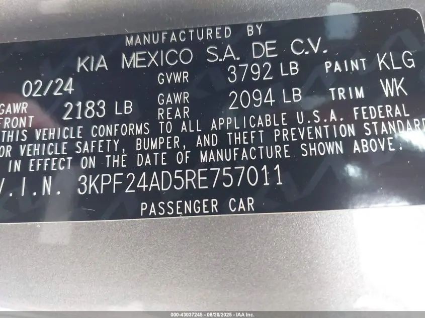 2024 KIA FORTE LXS