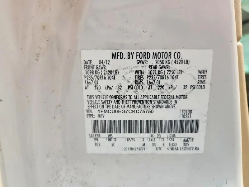 2012 FORD ESCAPE LIMITED  