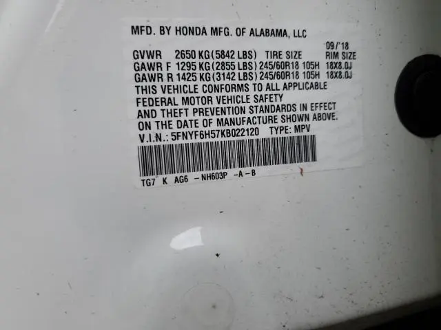 2019 HONDA PILOT EXL  