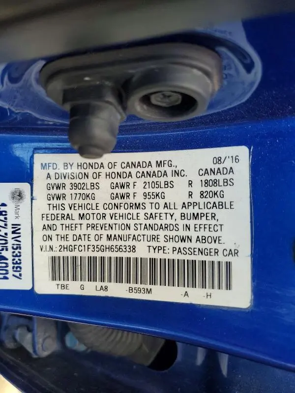 2016 HONDA CIVIC EX  