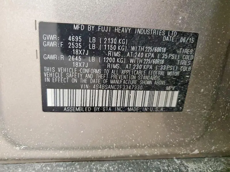 2015 SUBARU OUTBACK 2.5I LIMITED  