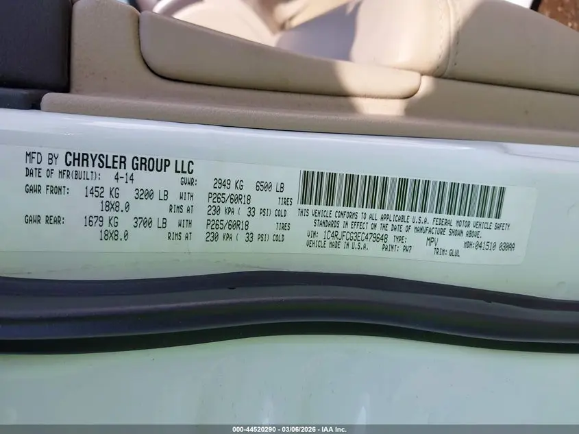 2014 JEEP GRAND CHEROKEE OVERLAND