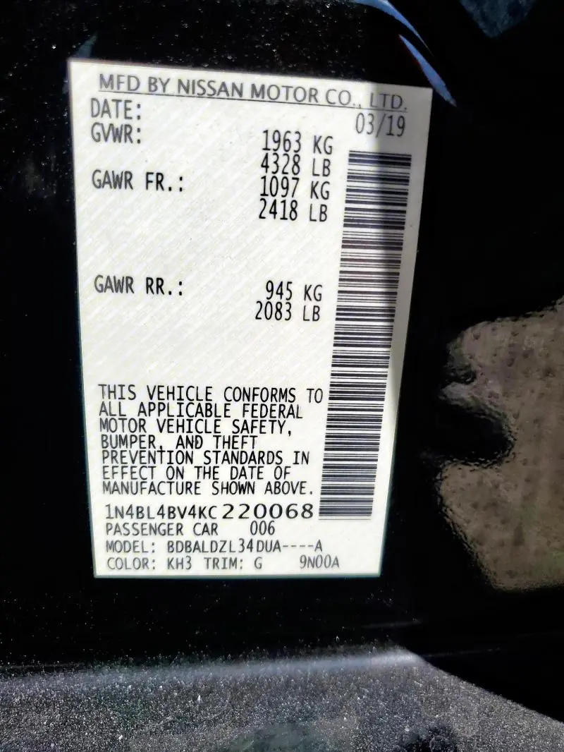 2019 NISSAN ALTIMA S  