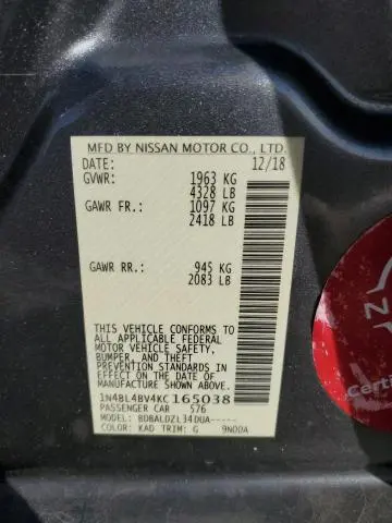 2019 NISSAN ALTIMA S  