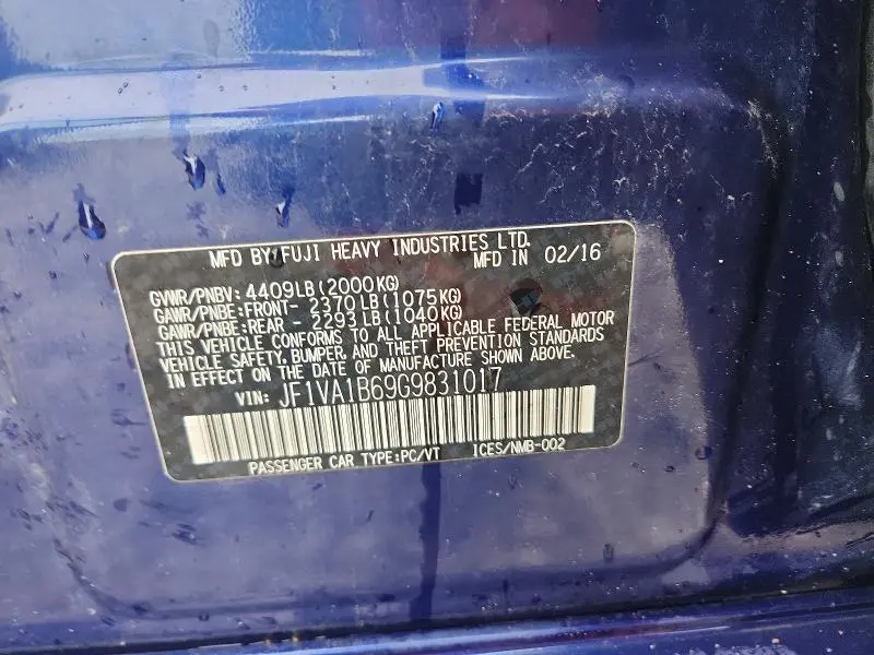 2016 SUBARU WRX   