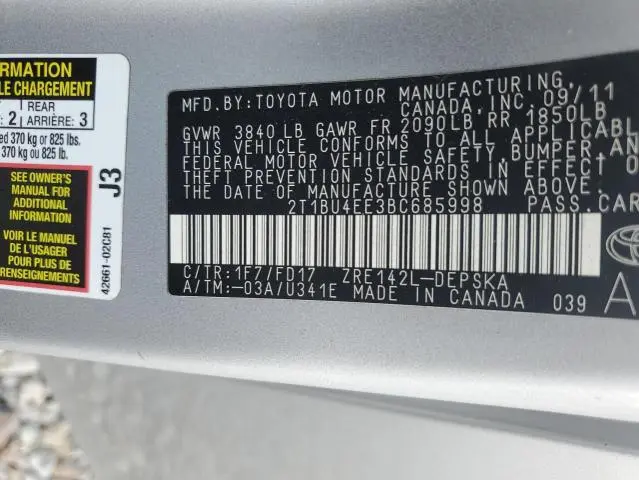 2011 TOYOTA COROLLA BASE  