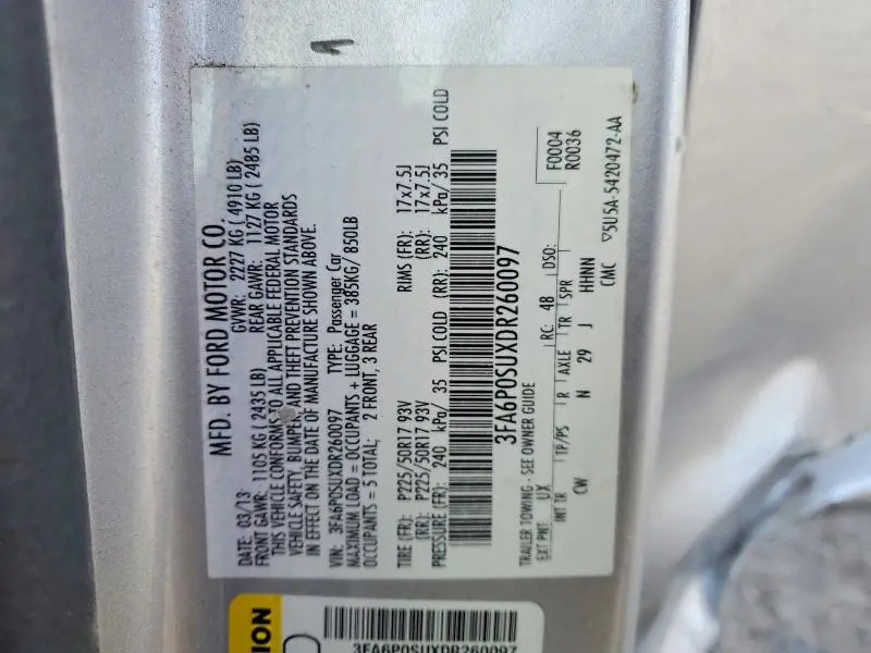 2013 FORD FUSION TITANIUM PHEV  