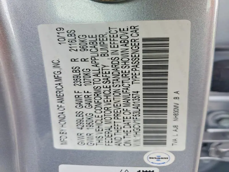 2020 HONDA ACCORD EXL  