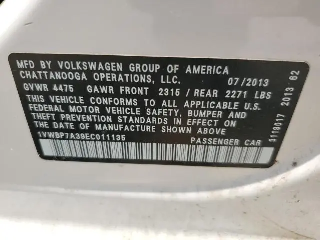 2014 VOLKSWAGEN PASSAT SE