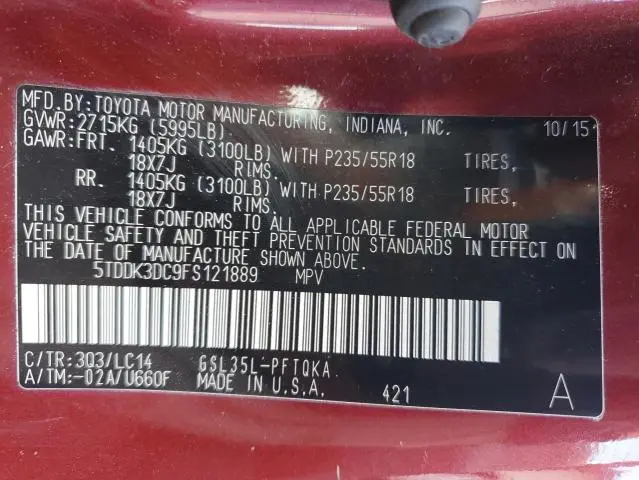 2015 TOYOTA SIENNA XLE  