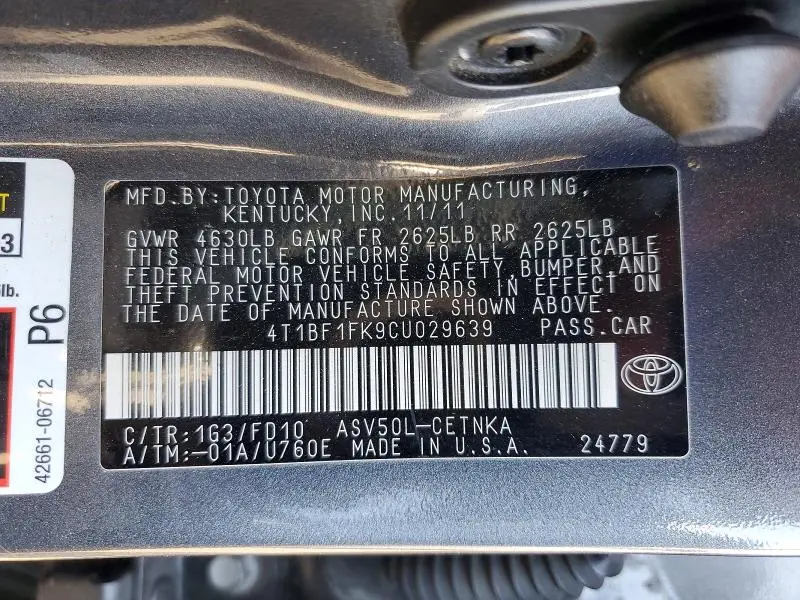 2012 TOYOTA CAMRY LE  
