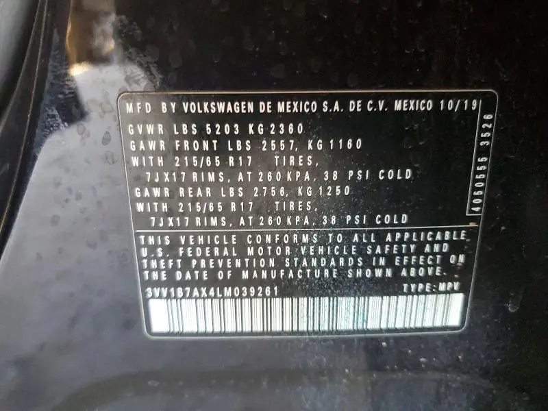 2020 VOLKSWAGEN TIGUAN S  