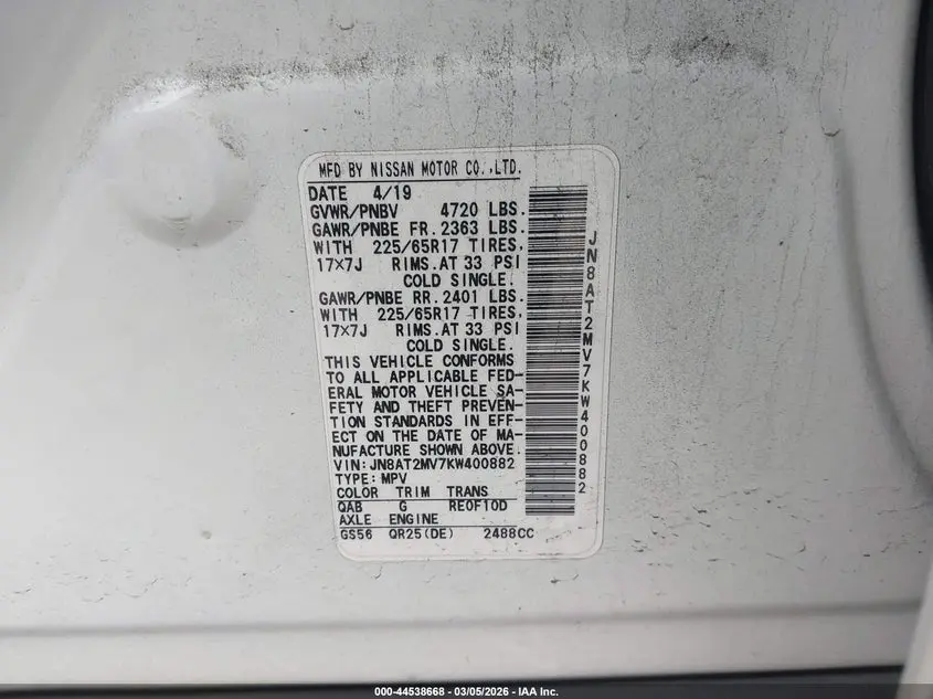 2019 NISSAN ROGUE SV