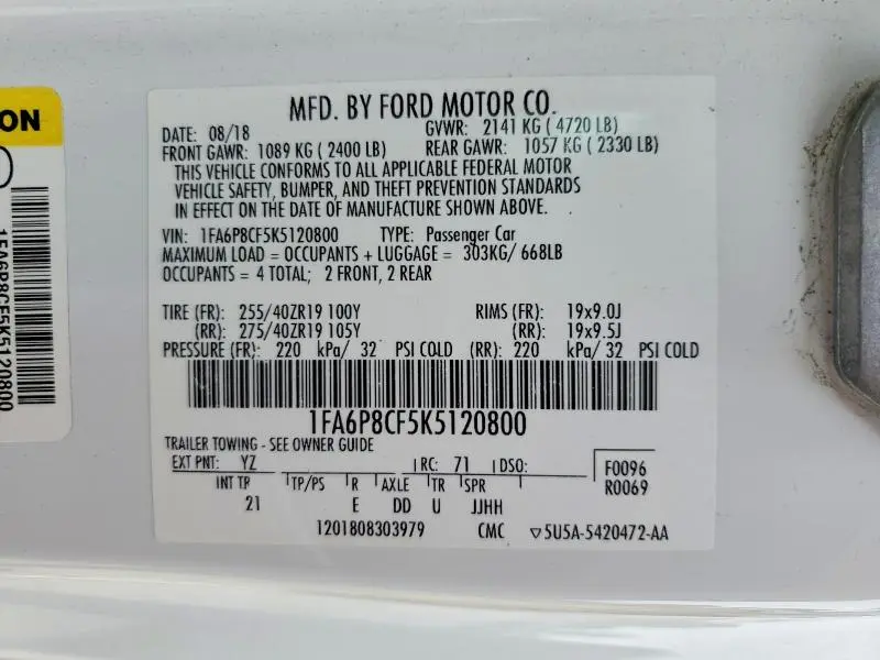 2019 FORD MUSTANG GT  