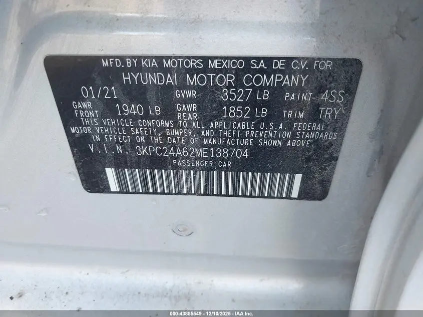 2021 HYUNDAI ACCENT SE