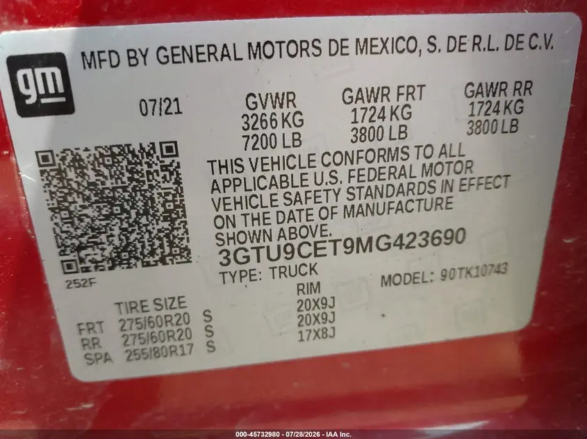2021 GMC SIERRA 1500 4WD  STANDARD BOX ELEVATION