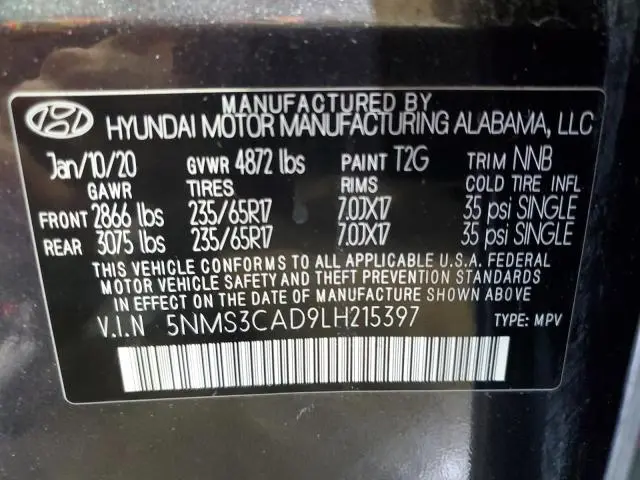 2020 HYUNDAI SANTA FE SEL  