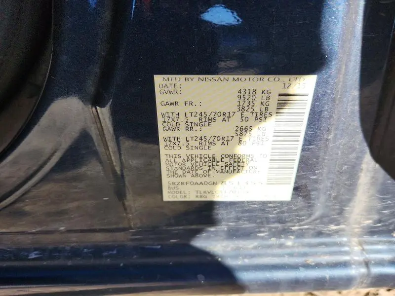2016 NISSAN NV 3500 HD S  