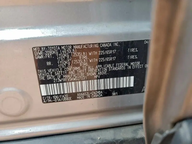 2019 TOYOTA RAV4 XLE  