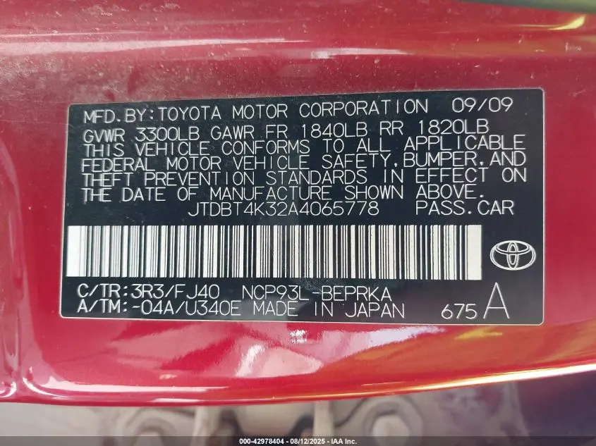 2010 TOYOTA YARIS  
