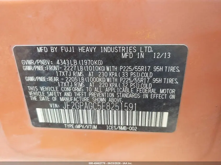 2014 SUBARU XV CROSSTREK 2.0I LIMITED