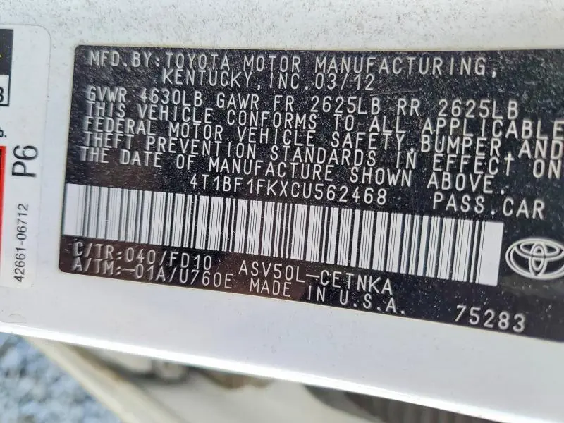 2012 TOYOTA CAMRY LE  
