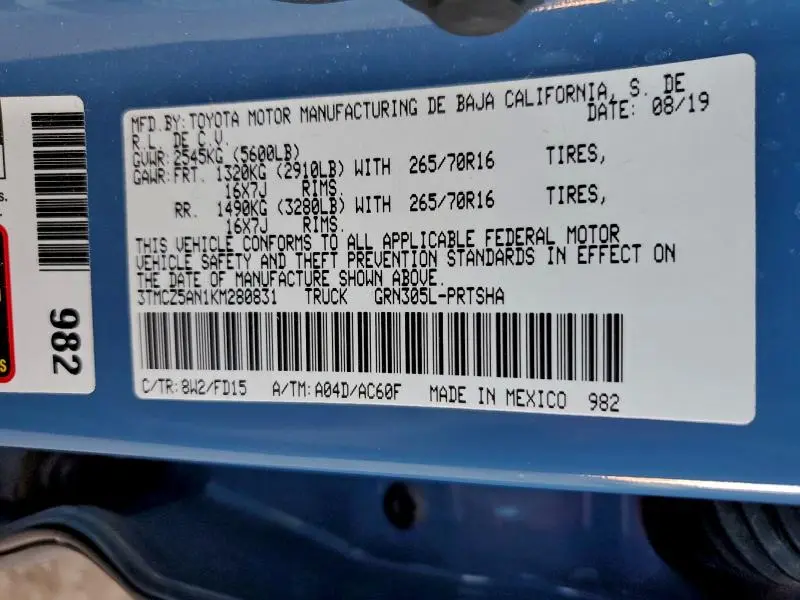 2019 TOYOTA TACOMA DOUBLE CAB  