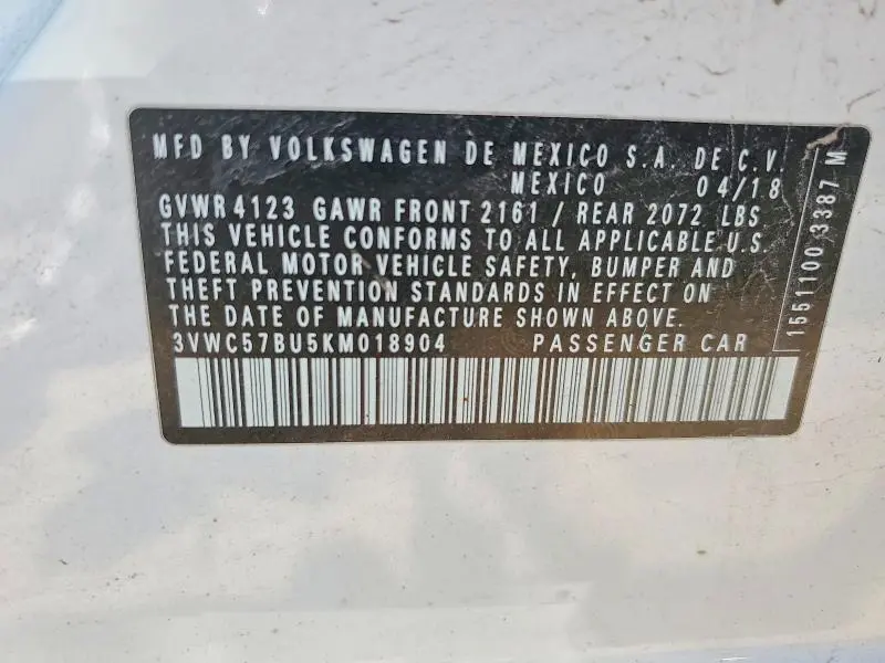 2019 VOLKSWAGEN JETTA S  