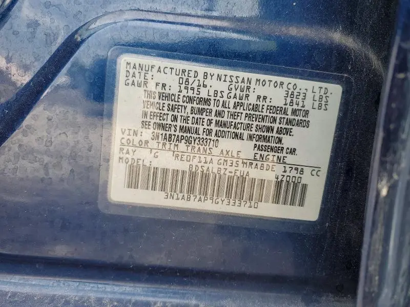 2016 NISSAN SENTRA S  