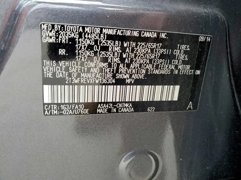 2015 TOYOTA RAV4 XLE  