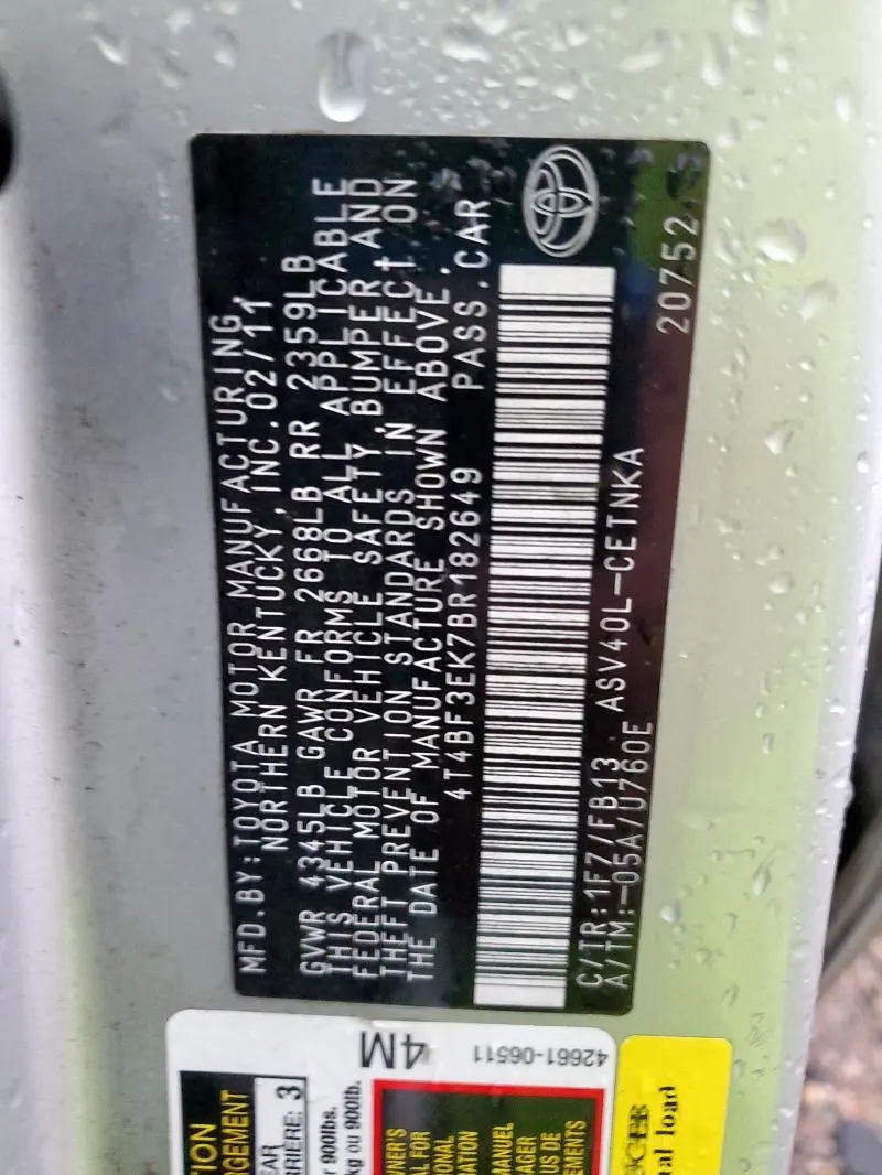 2011 TOYOTA CAMRY BASE  
