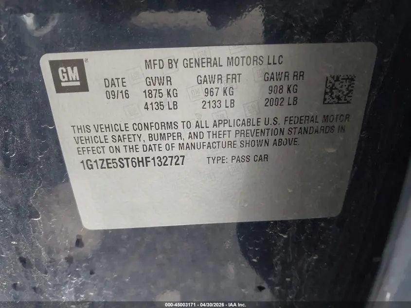 2017 CHEVROLET MALIBU 1LT