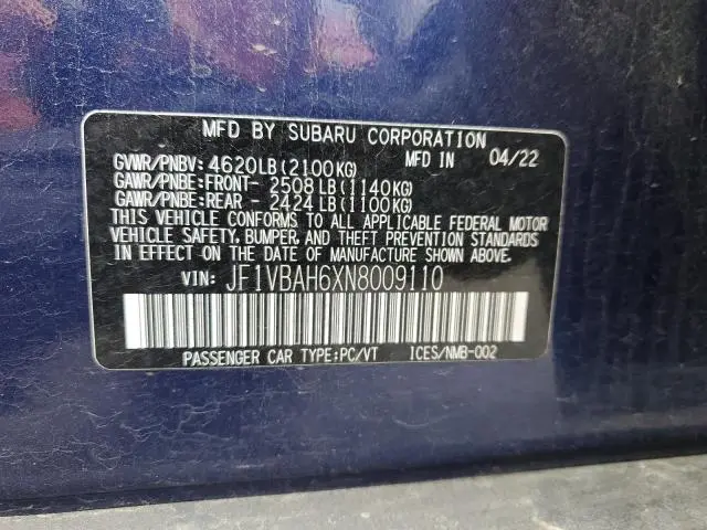 2022 SUBARU WRX PREMIUM  