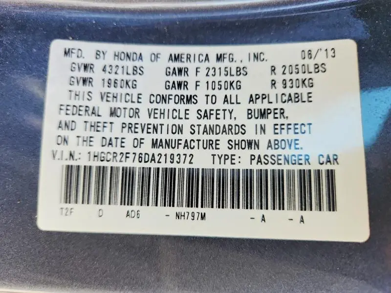 2013 HONDA ACCORD EX  