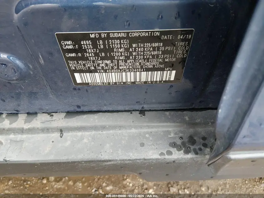 2019 SUBARU OUTBACK 2.5I LIMITED