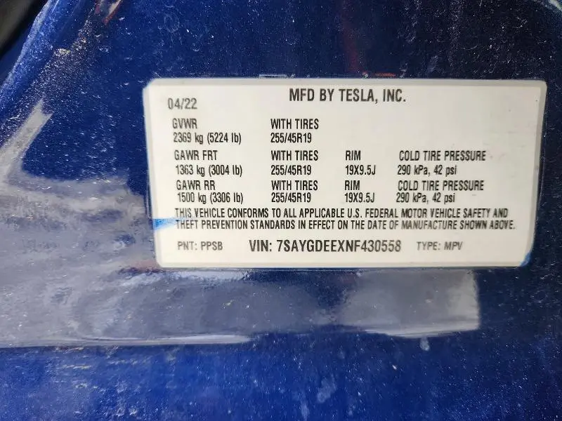 2022 TESLA MODEL Y   