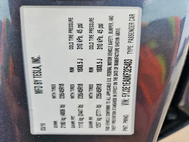 2019 TESLA MODEL 3   