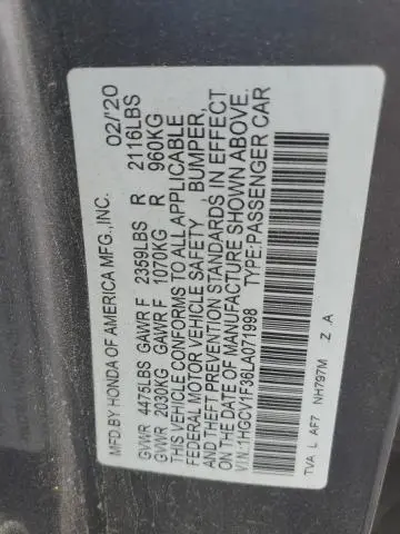 2020 HONDA ACCORD SPORT  