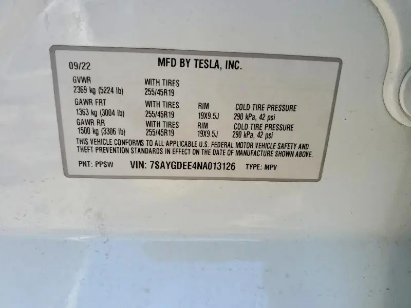 2022 TESLA MODEL Y   