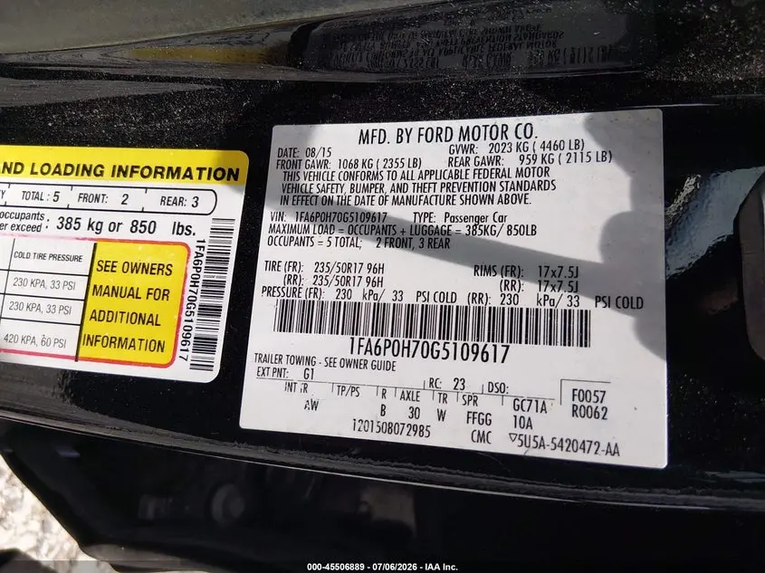 2016 FORD FUSION SE