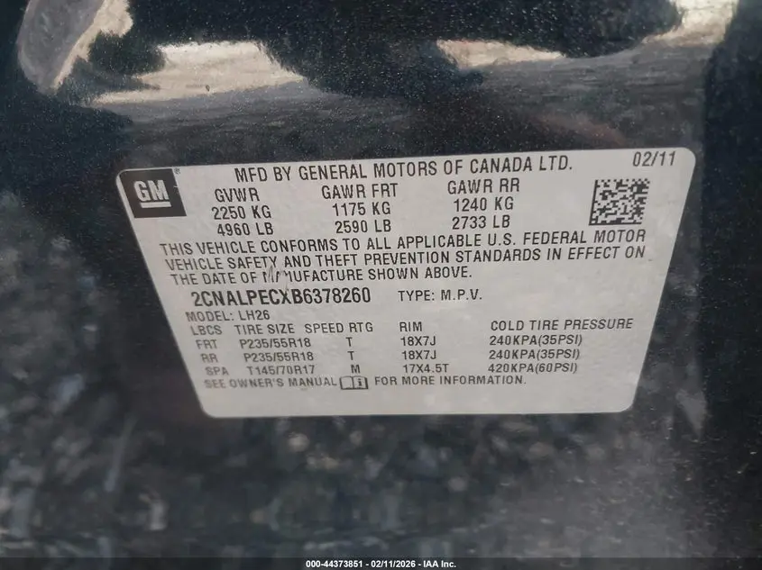 2011 CHEVROLET EQUINOX 2LT