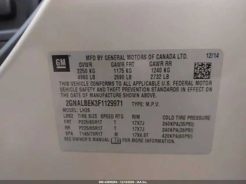 2015 CHEVROLET EQUINOX 1LT