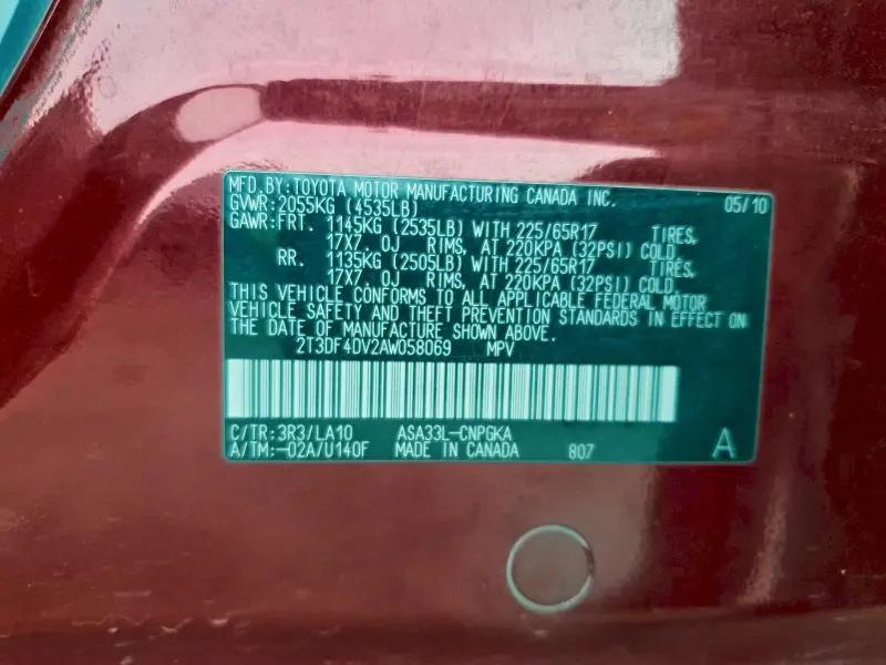 2010 TOYOTA RAV4 LIMITED  