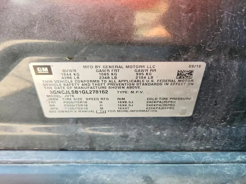 2016 CHEVROLET TRAX 1LT  