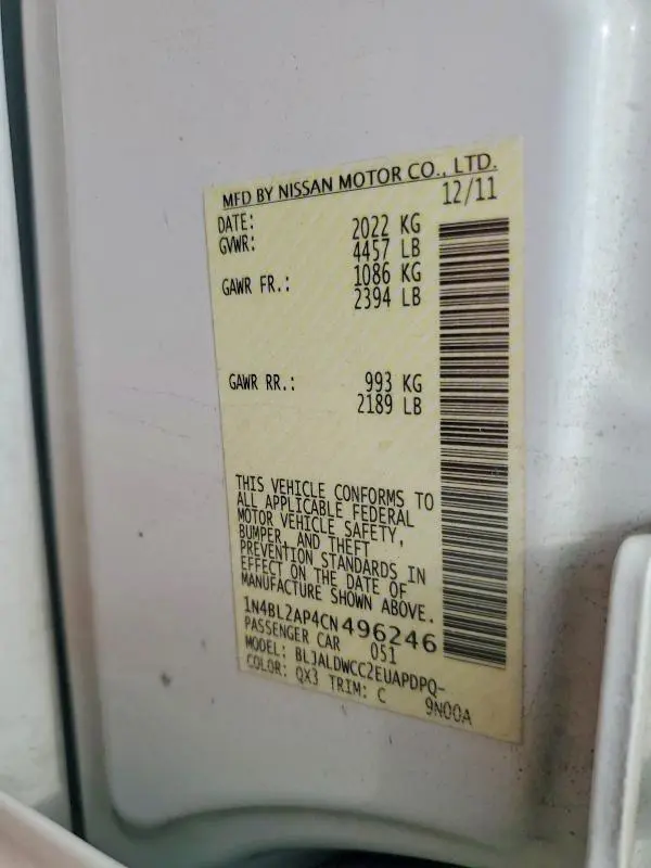 2012 NISSAN ALTIMA SR  
