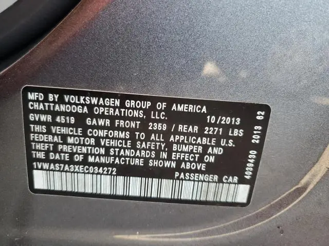 2014 VOLKSWAGEN PASSAT S  