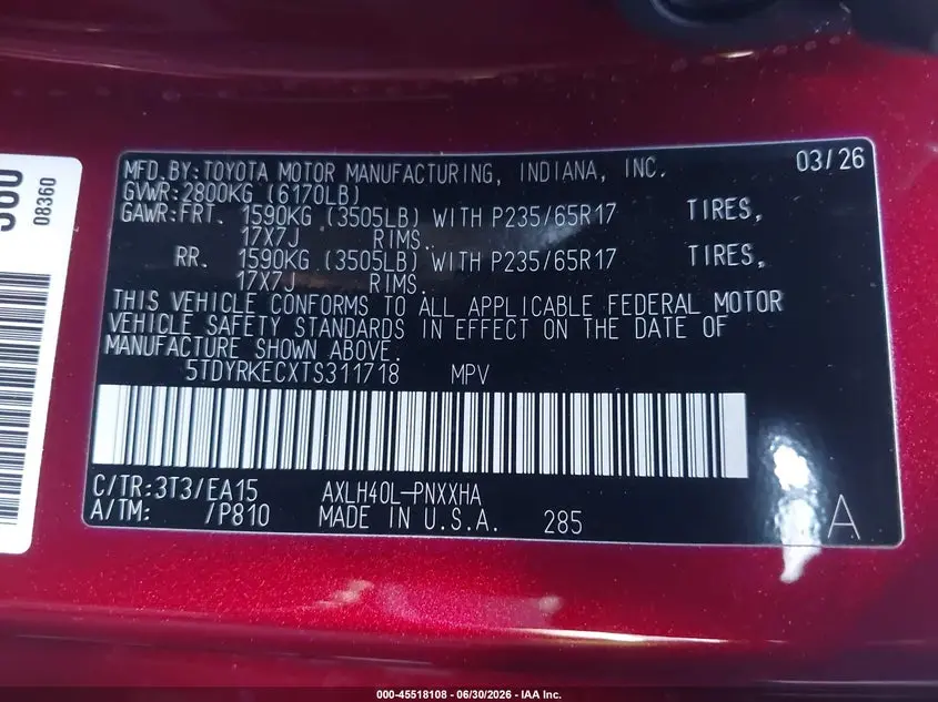 2026 TOYOTA SIENNA XLE
