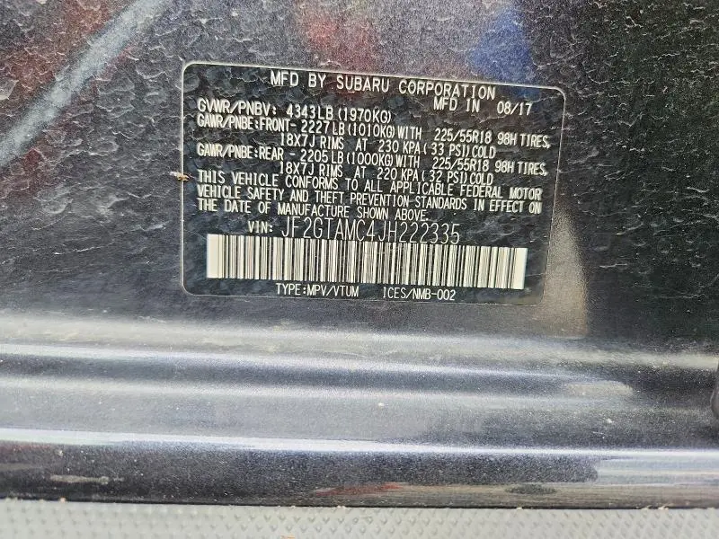 2018 SUBARU CROSSTREK LIMITED  