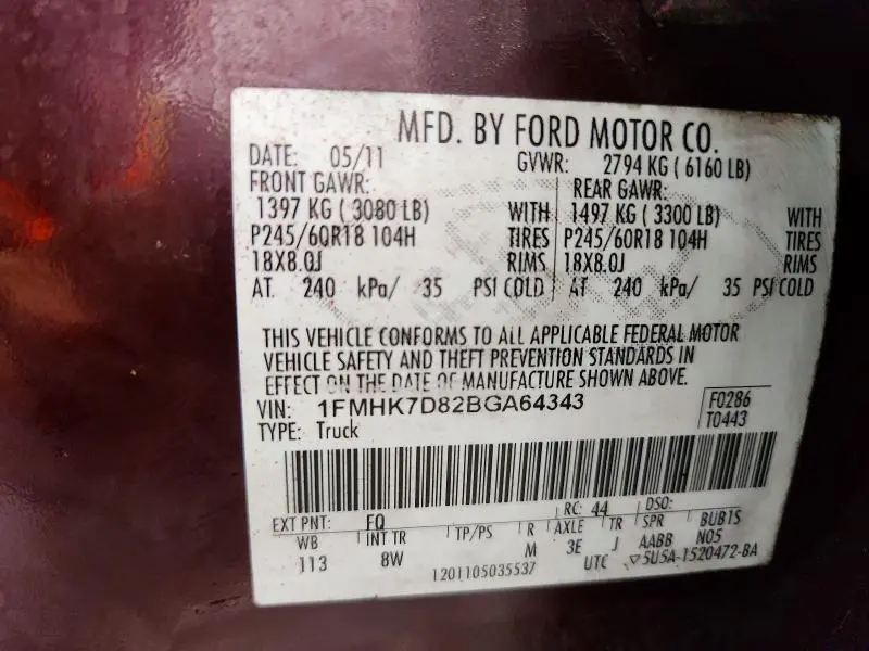2011 FORD EXPLORER XLT  