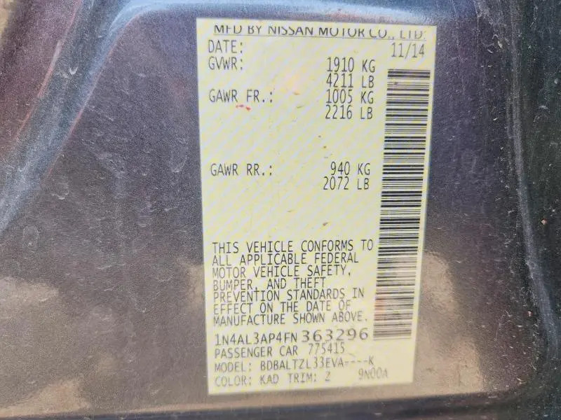 2015 NISSAN ALTIMA 2.5 SL  